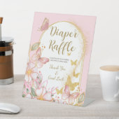 Luierloof | Roze Meisje Vlinder Baby shower Reclamebord Met Voetstuk (Insitu)