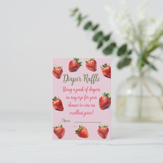 Luierloterij Aardbei baby shower Informatiekaartje (Staand voorkant)