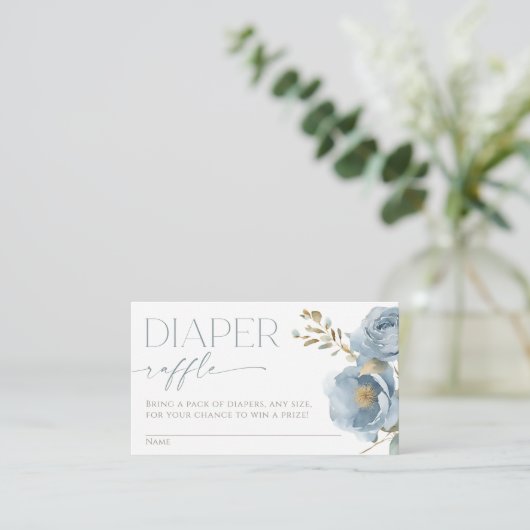 Luierloterij boho stoffige blauwe bloemenrozen informatiekaartje (Staand voorkant)