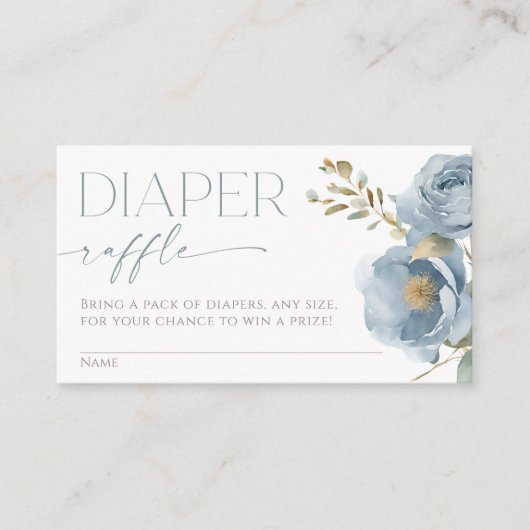 Luierloterij boho stoffige blauwe bloemenrozen informatiekaartje (Voorkant)