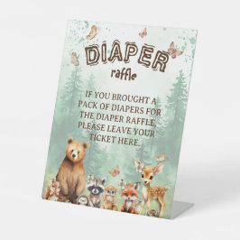 Luierloterij bosdieren baby shower reclamebord met voetstuk
