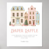 Luierloterij Kerst dorp Roze Baby Shower Poster (Voorkant)