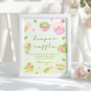 Luierloterij Matcha Thee Roze Baby Shower Poster