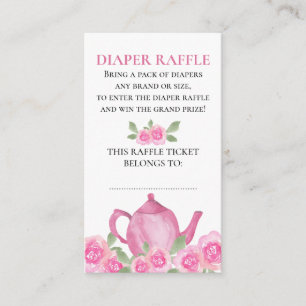 Luierloterij Roze Bloemtheepot Baby Shower Informatiekaartje