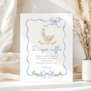 Luierloterij Silly Goose Blauwe Strik baby shower Poster