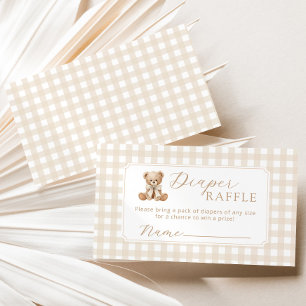 Luierloterij Teddybeer neutraal Gingham Informatiekaartje
