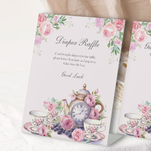 Luierloterij Vintage Bloemige Theepartij Baby Show Reclamebord Met Voetstuk