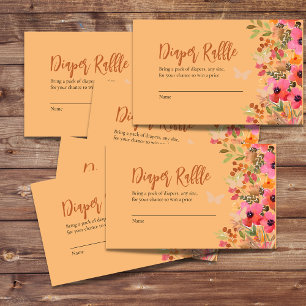 Luierloterij waterverf perzik roze tuin bloeit informatiekaartje