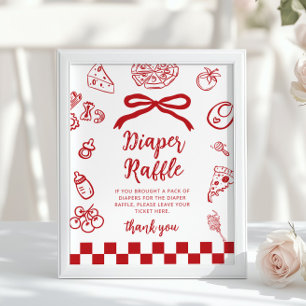 Luierloterij Whimsical Rode Strik Pizza Baby Showe Poster