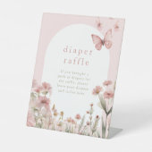 Luierloterij wilde bloemen vlinder baby shower reclamebord met voetstuk (Voorkant)