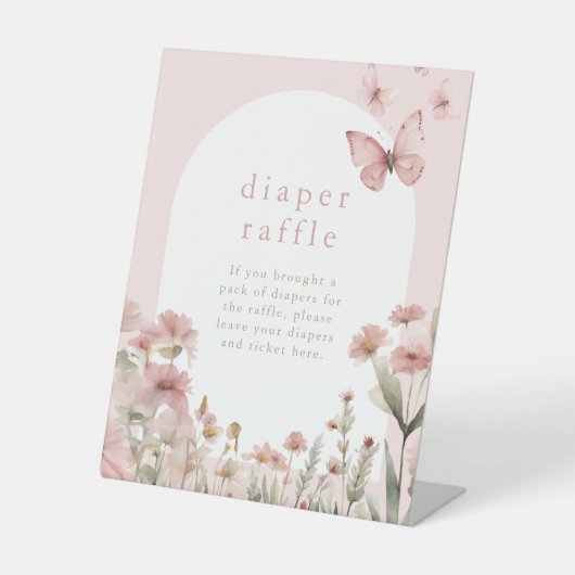 Luierloterij wilde bloemen vlinder baby shower reclamebord met voetstuk (Voorkant)