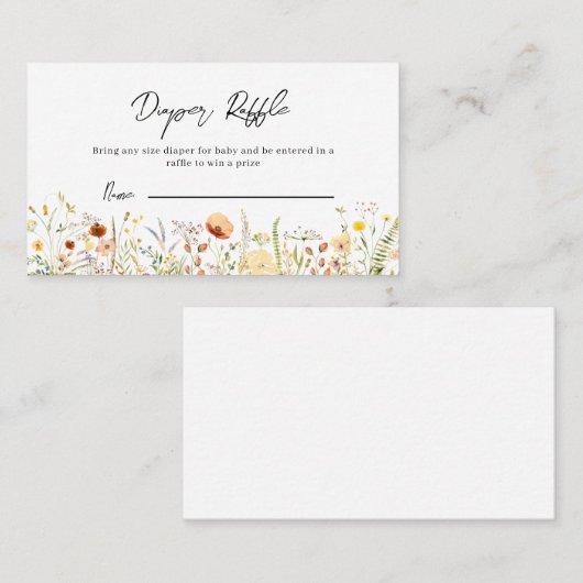 Luierloterijkaart met wilde bloemen voor babyshowe visitekaartje (Voorkant / Achterkant)
