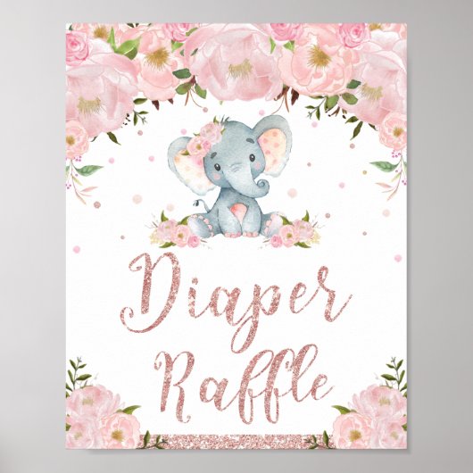 Luierraffle-bord Bloemige Olifant Baby Shower Poster (Voorkant)