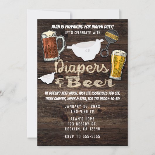 Luiers & Bierfeest Man Mannen Papa om te douchen Kaart (Voorkant)