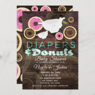 Luiers & Donuts Rustiek Houten Partij Baby shower Kaart