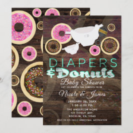 Luiers & Donuts Rustieke Houten Feest Baby Shower Kaart