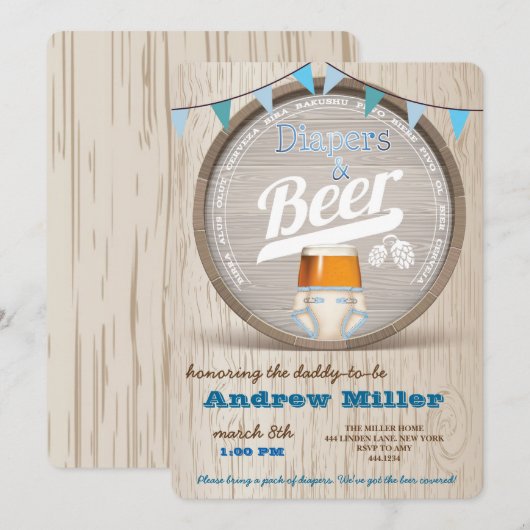 Luiers en Beer Boy Baby shower uitnodiging (Voorkant / Achterkant)