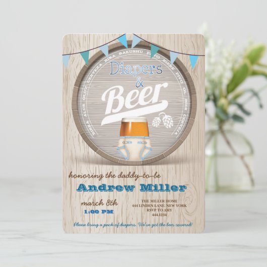 Luiers en Beer Boy Baby shower uitnodiging (Staand voorkant)