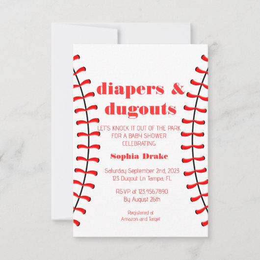 Luiers en Dugouts Honkbal Baby shower Invite Kaart (Voorkant)