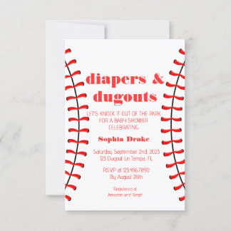 Luiers en Dugouts Honkbal Baby shower Invite Kaart