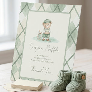 Luiers Loteri Bord Golf Sage Groen Baby Shower Reclamebord Met Voetstuk