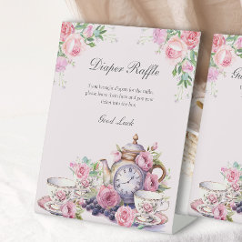 Luiers Lotterij Vintage Bloem Thee Feestje Baby Sh Reclamebord Met Voetstuk