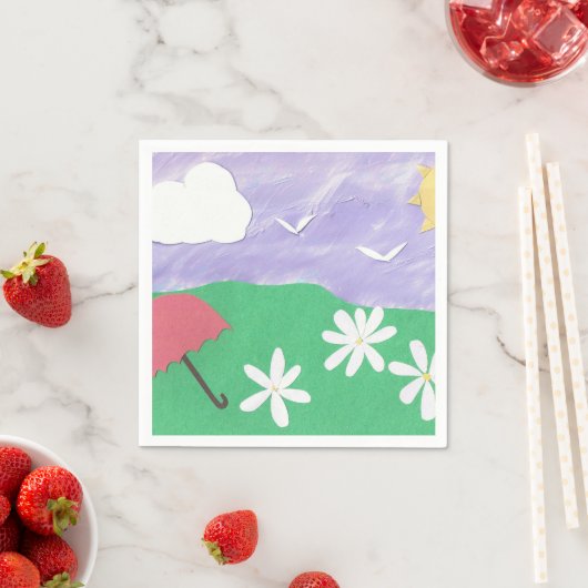 luiers met een openluchtscène van Grass en Daisies Servet (Insitu)