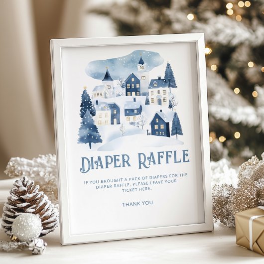 Luiers raffle Kerst dorp Winter Baby Shower Poster