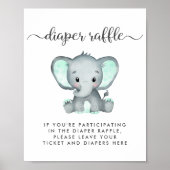 Luierspoelafvoer van mint-olifant Baby shower Poster (Voorkant)