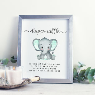 Luierspoelafvoer van mint-olifant Baby shower Poster