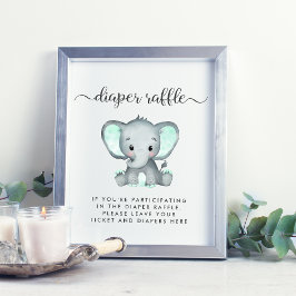 Luierspoelafvoer van mint-olifant Baby shower Poster