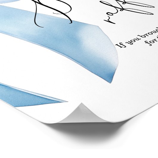 Luierverloting Blue Bow babyshower Poster (Hoek)