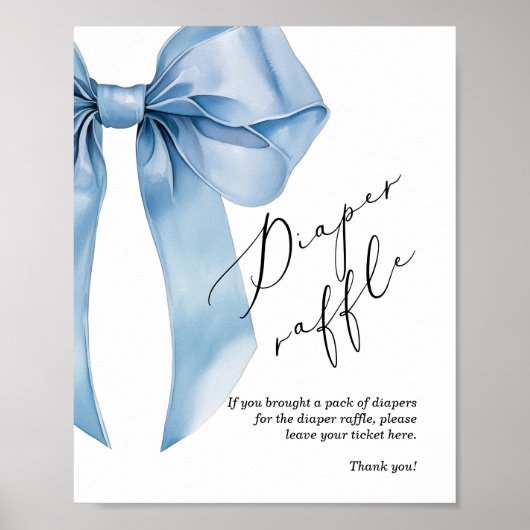 Luierverloting Blue Bow babyshower Poster (Voorkant)