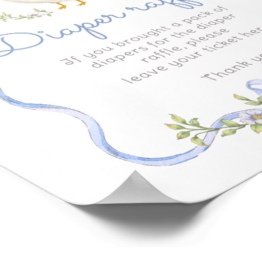 Luierverloting Gekke Goose Blue Bow baby shower Poster (Hoek)