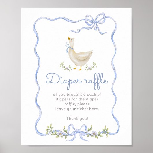 Luierverloting Gekke Goose Blue Bow baby shower Poster (Voorkant)