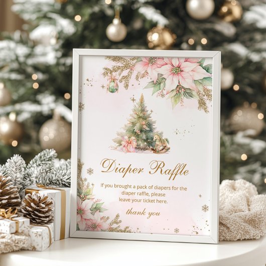 Luierverloting roze gouden kerstboom Baby shower Poster