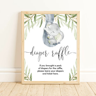 Luierverloting teken olifant safari baby shower poster