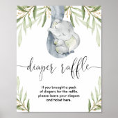 Luierverloting teken olifant safari baby shower poster (Voorkant)