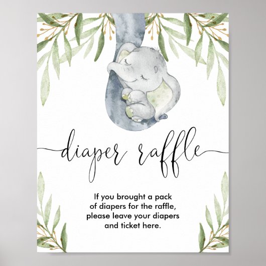 Luierverloting teken olifant safari baby shower poster (Voorkant)