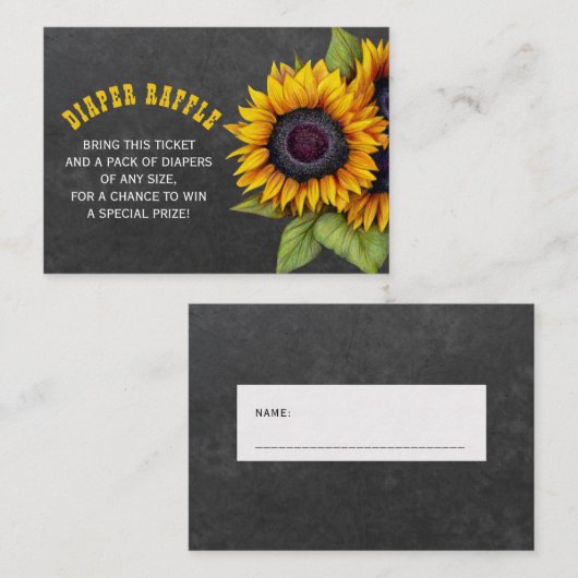 Luierverloting Zonnebloemen baby shower inzetkaart Informatiekaartje (Voorkant / Achterkant)