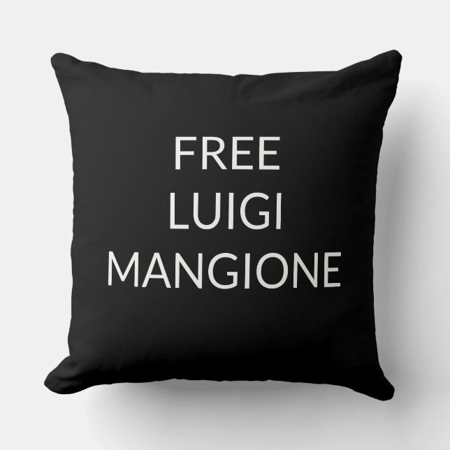 Luigi Mangione steunboodschap kussen (Voorkant)