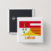 Luik vlag met naam (Frans) Vierkante Button 5,1 Cm (Voorkant /achterkant)