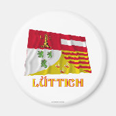 Luik Zwaaiende Vlag met Naam (Duits) Magneet (Voorkant)