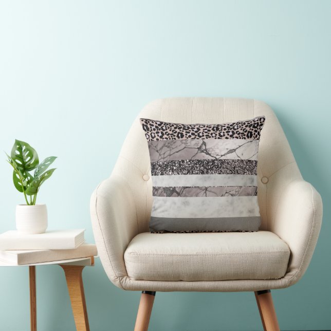 Luipaar Marmer Glitter Strepen Glam 1 Kussen (Stoel)