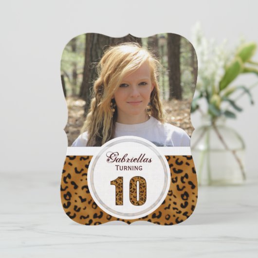 Luipaard 10e Verjaardag: Afbeelding: Feestuitnodig Kaart (Staand voorkant)