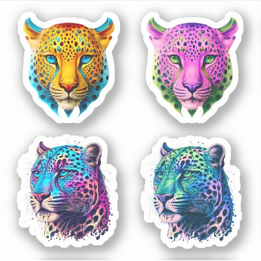 Luipaard - 4-pack kleurrijke luipaard print & wild sticker (Voorkant)