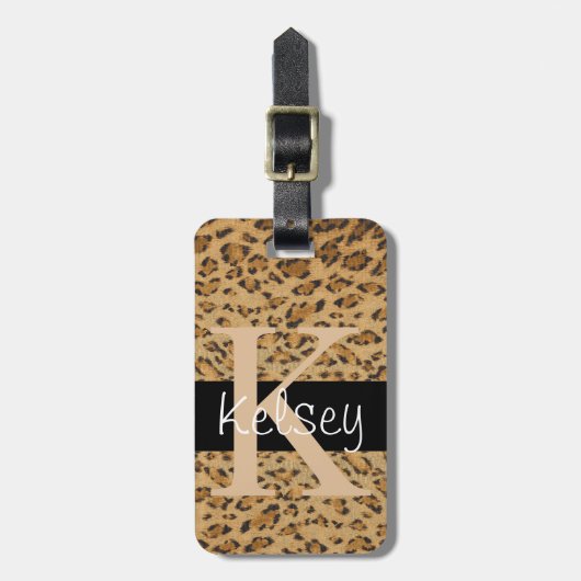 Luipaard Afdruk K monogram initiaal Bagagelabel (Voorkant verticaal)