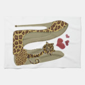 Luipaard-afdruk Stiletto-schoten en kattekatten Theedoek (Horizontaal)