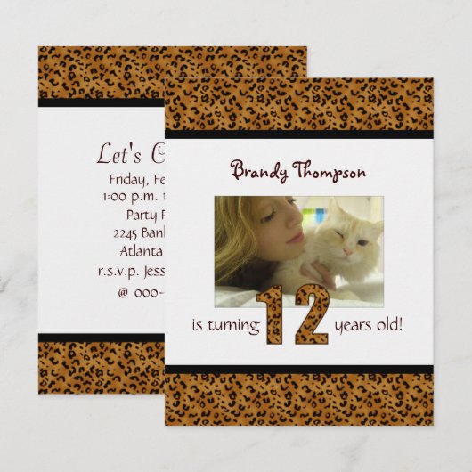 Luipaard afdrukken:  12e uitnodiging (Voorkant / Achterkant)