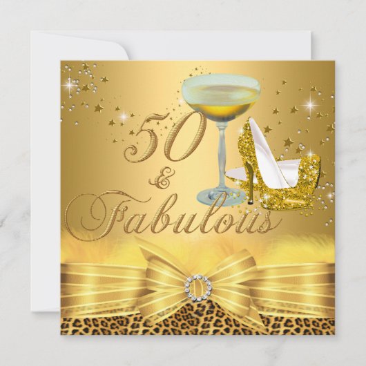 Luipaard afdrukken en heels 50 Fabulous Gold Kaart (Voorkant)